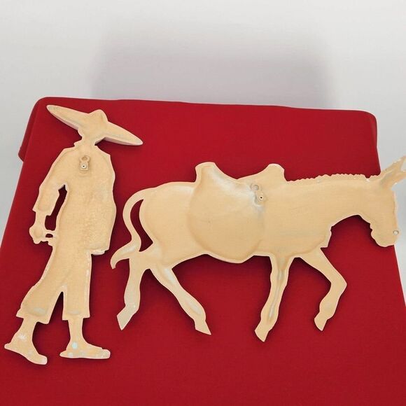 Vintage Metal Wall Hanging Southwest Pastel Decor Mexican Man with Mule - Picture 7 of 9